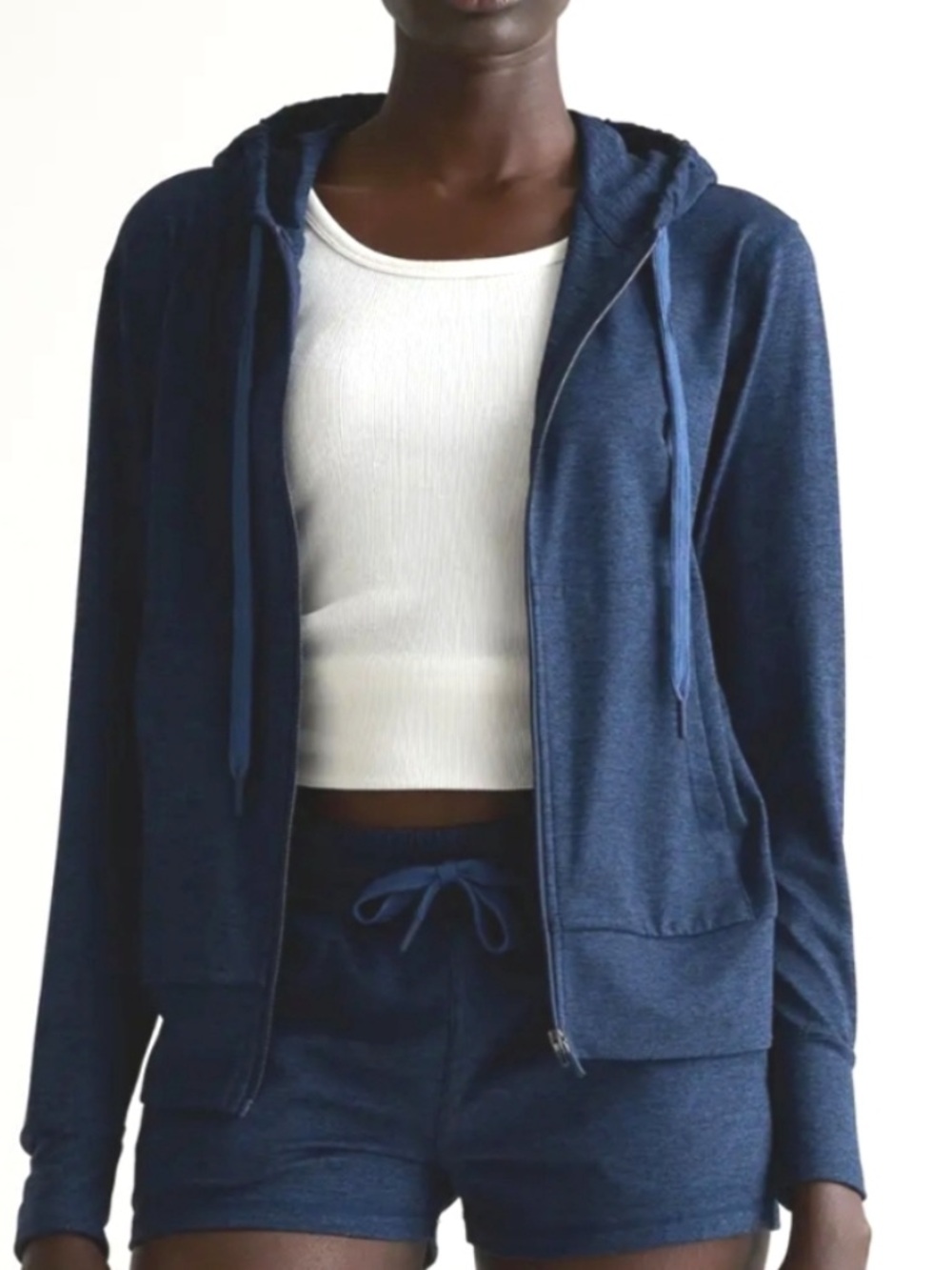 Quince Activewear Collection Flowknit Full Zip Hoodie In Heather Navy Medium